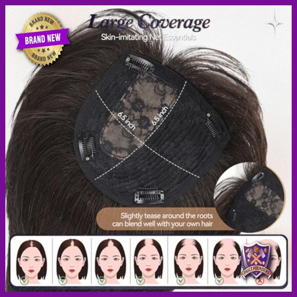 Real Human Hair Topper 6.5x6.5 Base Short Bob with Bangs Side Part main image 6